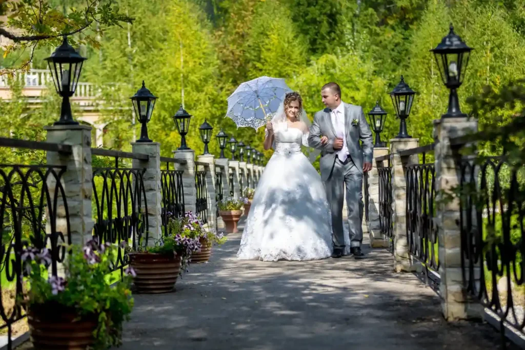 Romantic couple walking holding hands